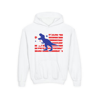 Distressed Patriotic T-Rex Youth Hoodie