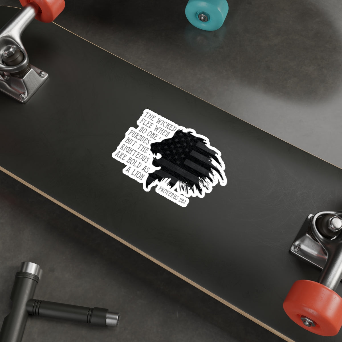 Lion & American Flag Die-Cut Stickers -Proverbs 28:1 Design