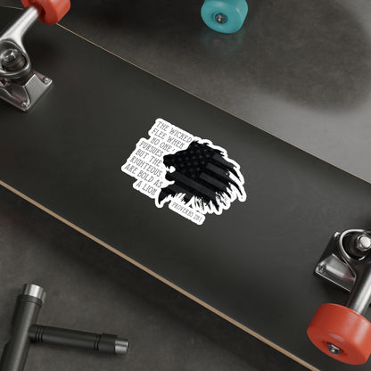 Lion & American Flag Die-Cut Stickers -Proverbs 28:1 Design