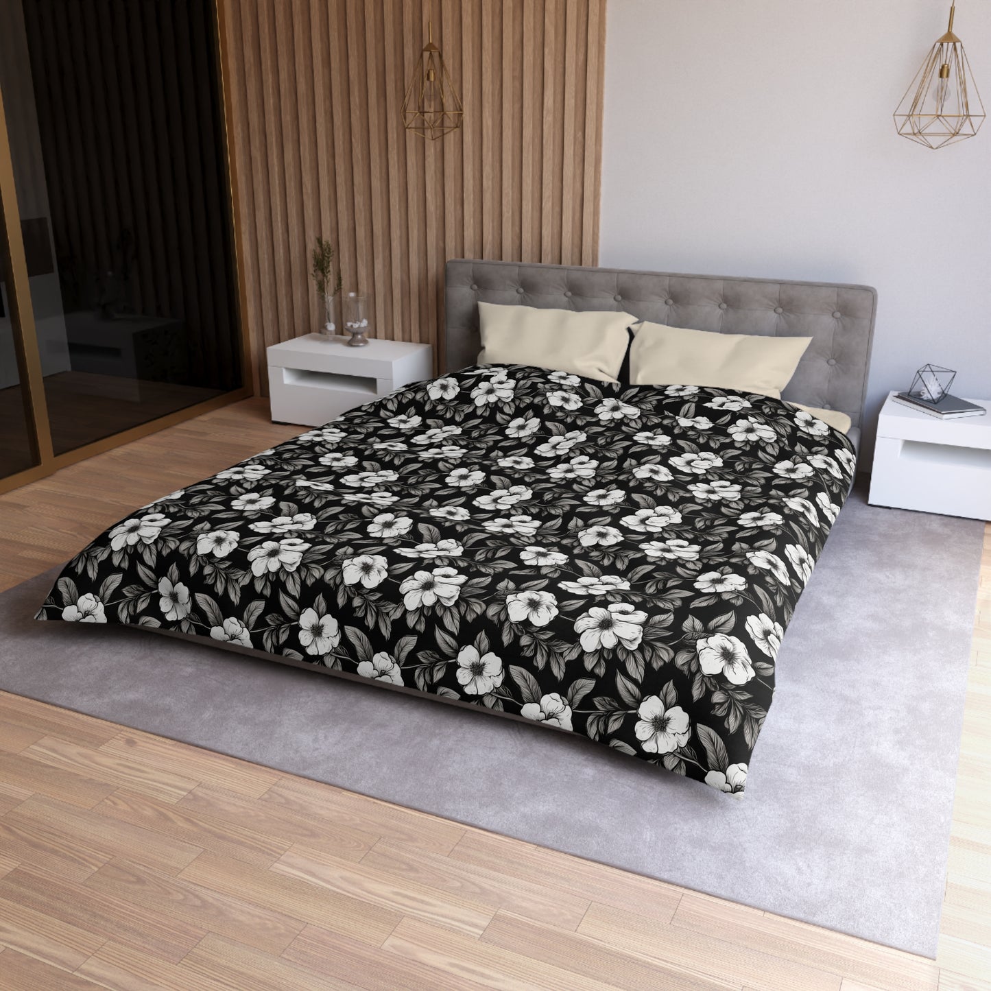Black & White Daisies Microfiber Duvet Cover