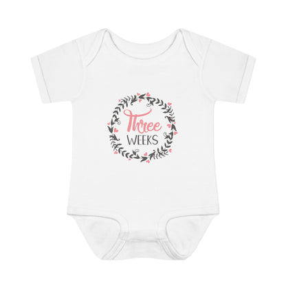 Pink Milestone Wreath Onesie-Three Weeks