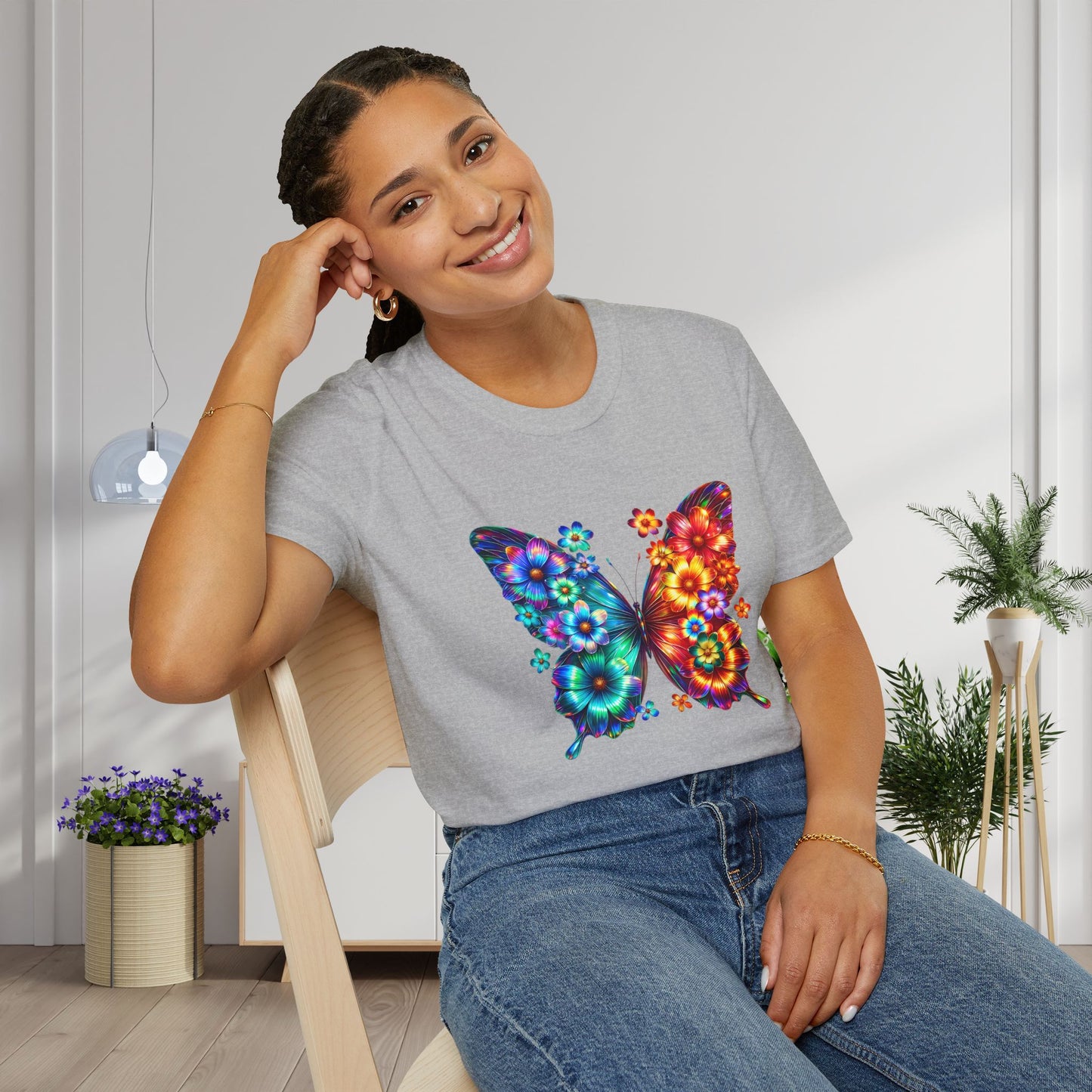 Colorful Floral Butterfly Adult T-shirt