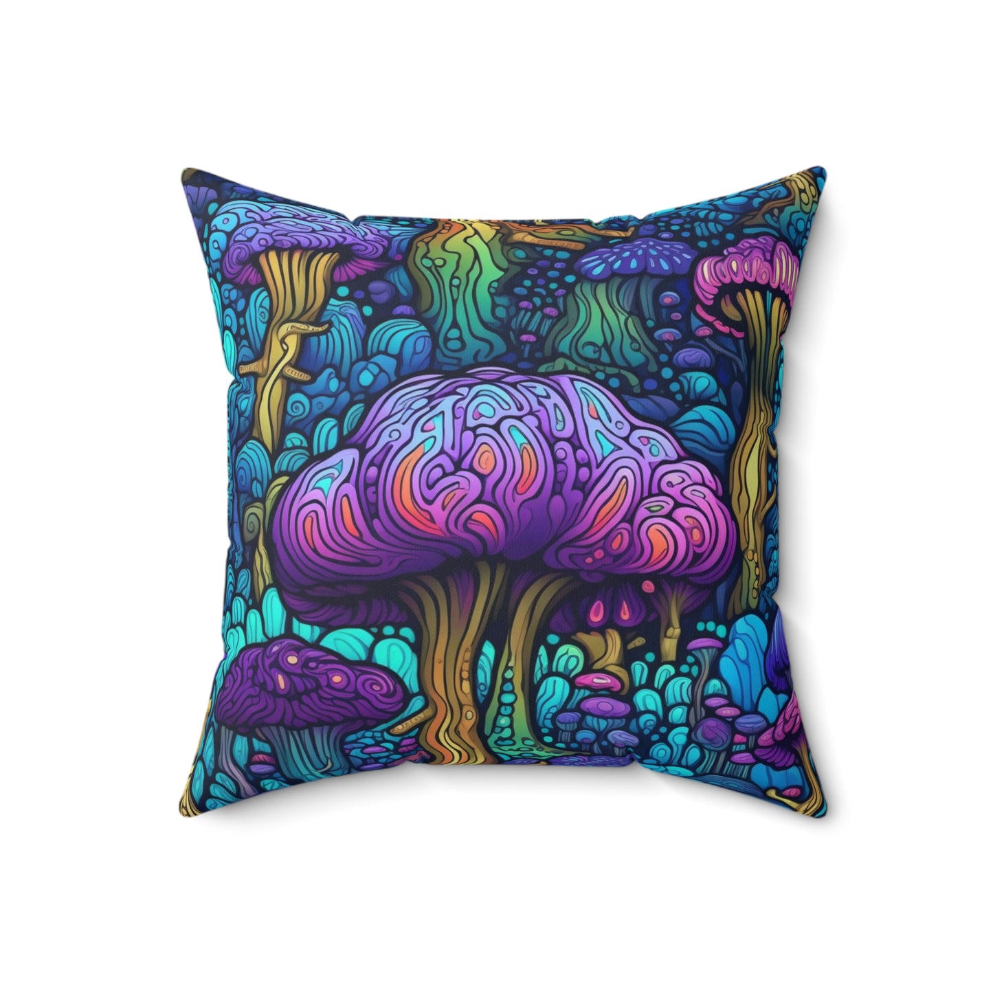 Trippy Purple Mushrooms Throw Pillow