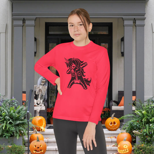 Dabbing Unicorn Skeleton Youth Long Sleeve Tee