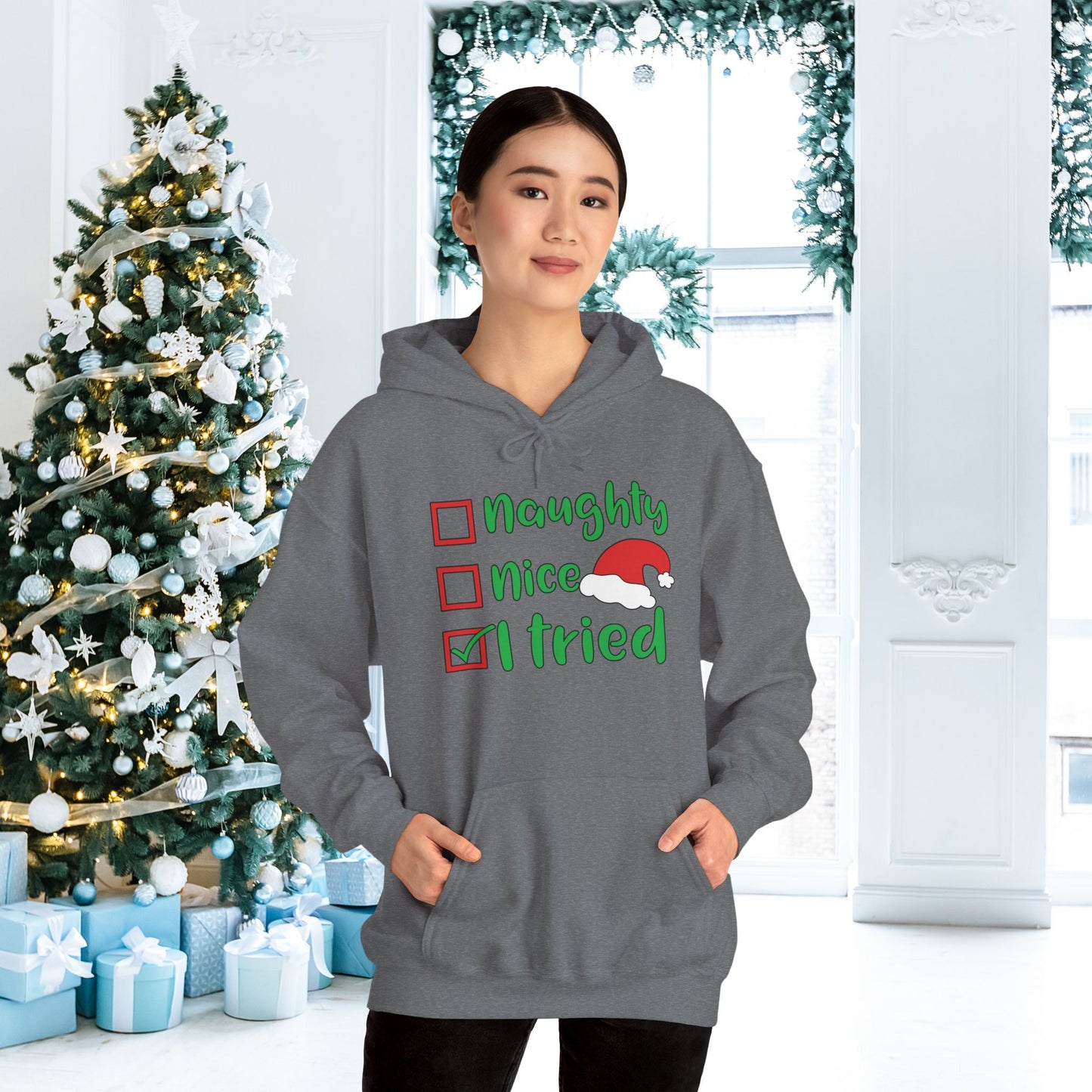 Naughty; Nice; I Tried Adult Heavy Blend™ Hoodie