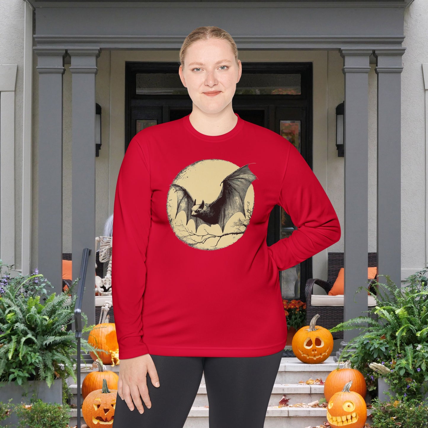 Bat Over Moon 2 Adult Long Sleeve Tee