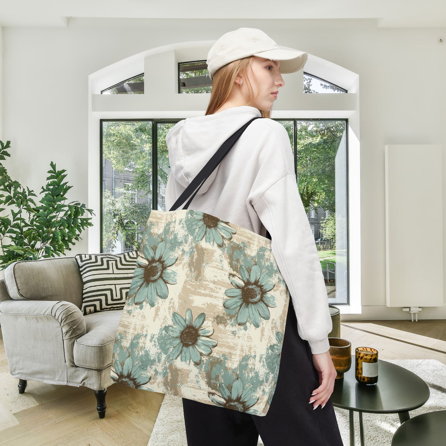 Rustic Teal Daisy Canvas Tote Bag
