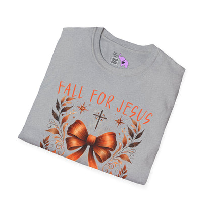 Fall For Jesus He Never Leaves (2) T-shirt