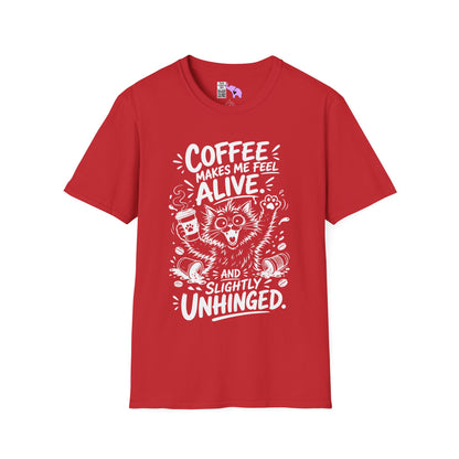 ""Coffee Makes Me Feel Alive and Slightly Unhinged (Cat) Adult T-shirt