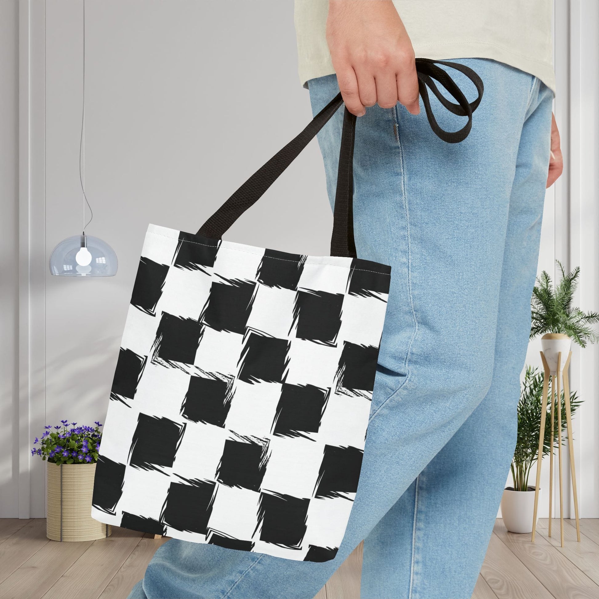 Distorted Check Canvas Tote Bag
