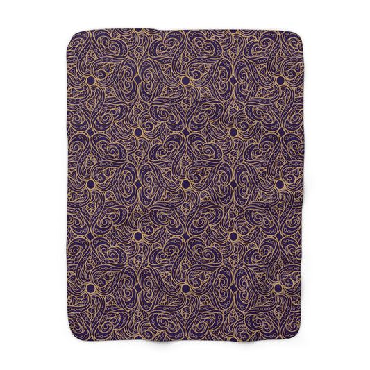 Oriental Purple/Gold Floral Fleece Blanket