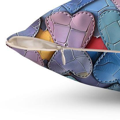 Color Pop Leather Hearts Throw Pillow