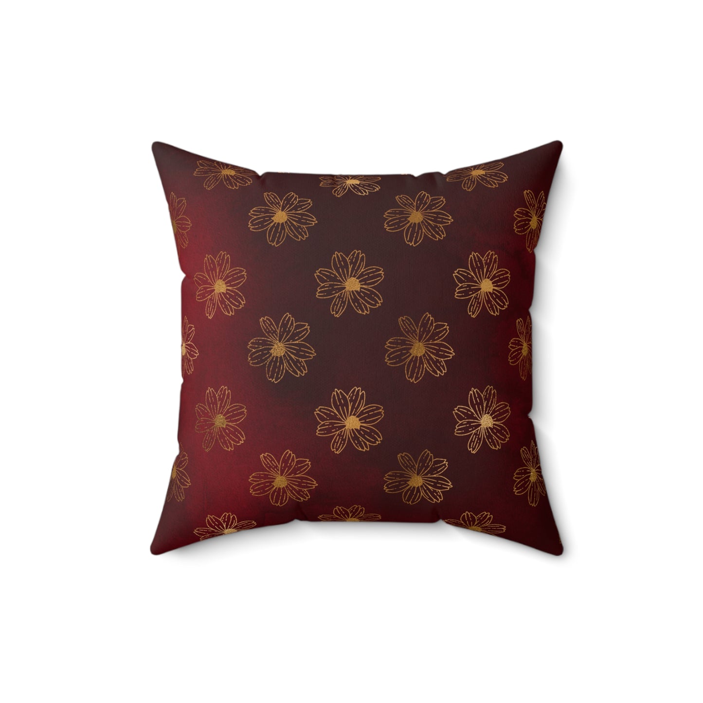 Crimson Gilded Daisies Throw Pillow