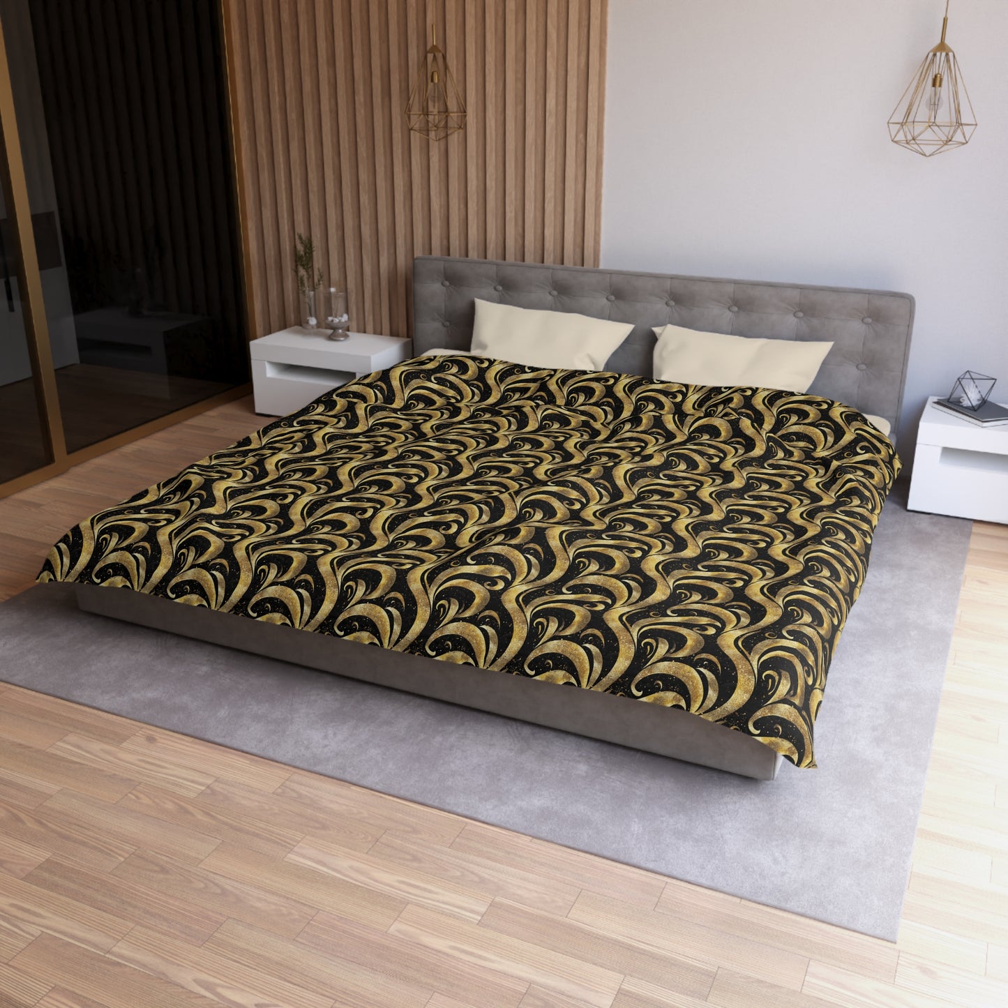 Black & Gold Luxe Swirl Microfiber Duvet Cover
