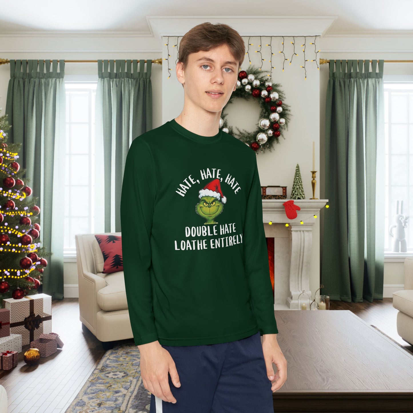 Hate, Hate, Hate, Double Hate, Loathe Entirely-Grinch Youth Long Sleeve Tee
