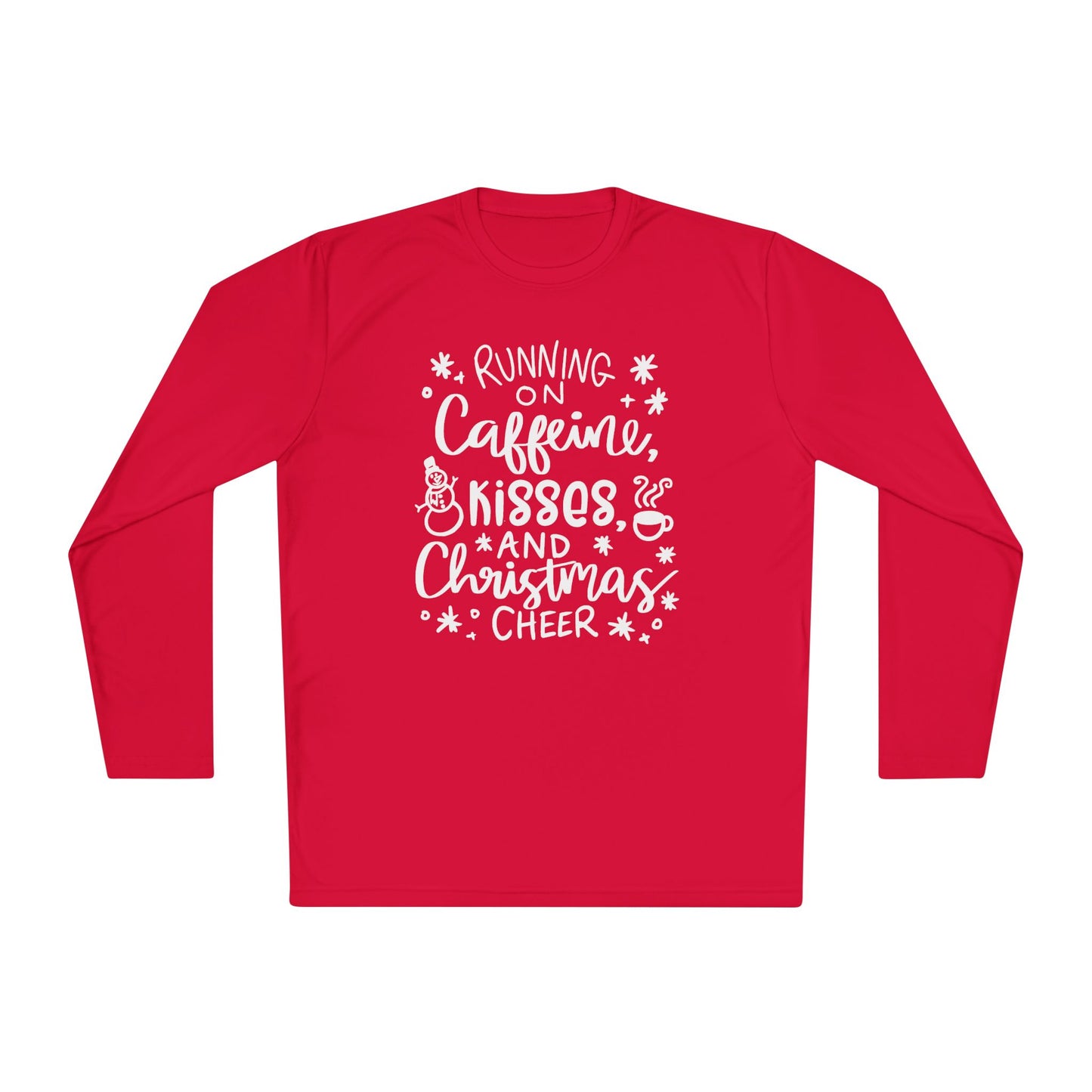 Running on Caffeine, Kisses, & Christmas Cheer Adult Long Sleeve Tee