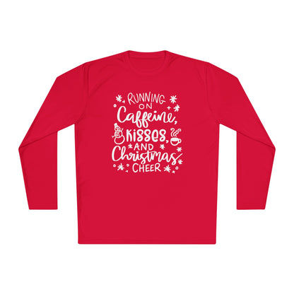 Running on Caffeine, Kisses, & Christmas Cheer Adult Long Sleeve Tee