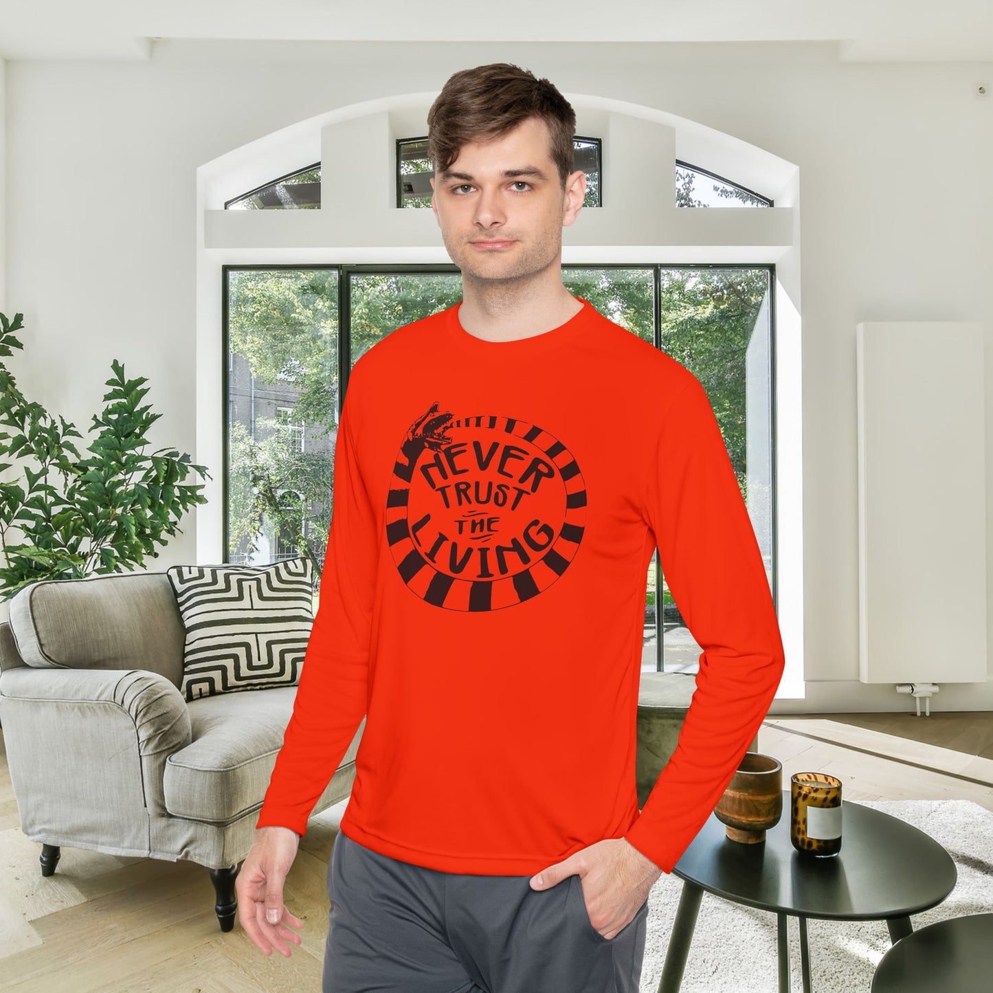 Never Trust The Living Beetlejuice Adult Long Sleeve Tee