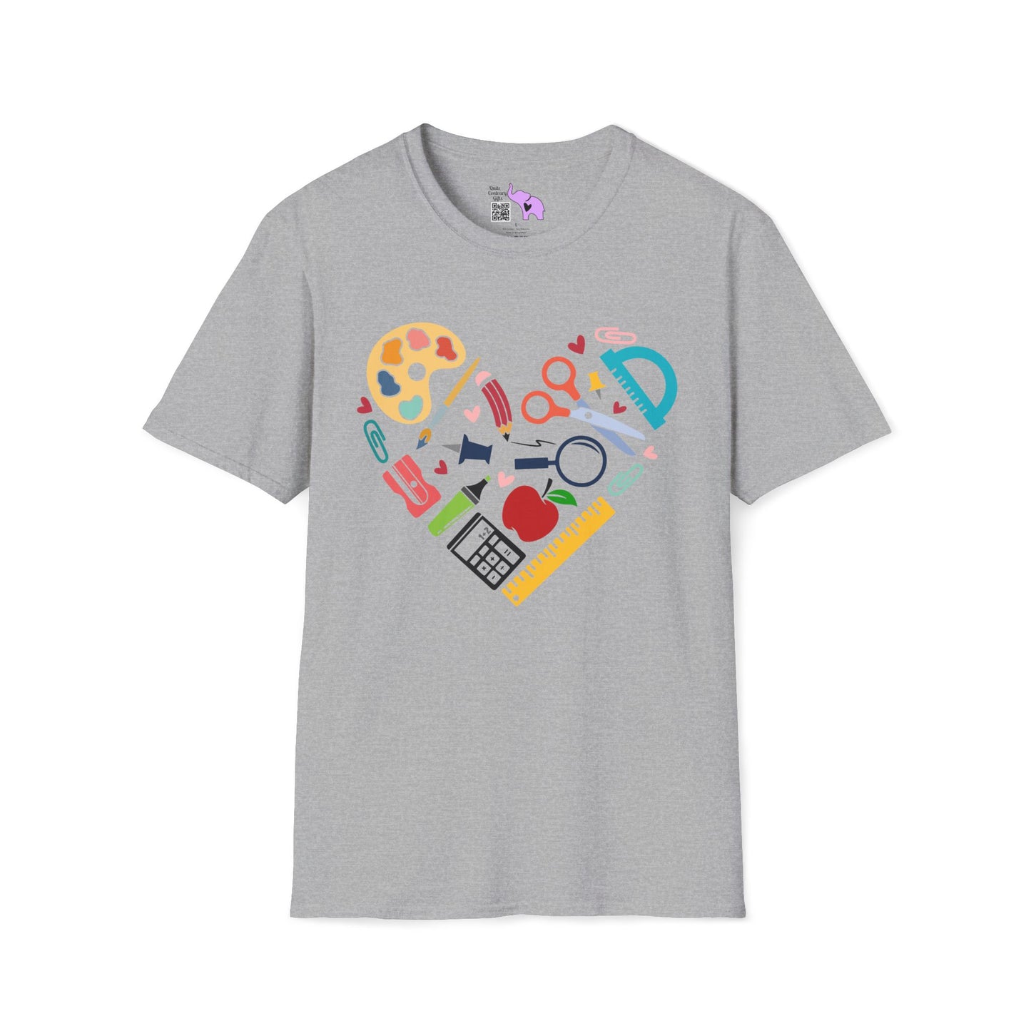 School Supplies Heart Adult T-shirt