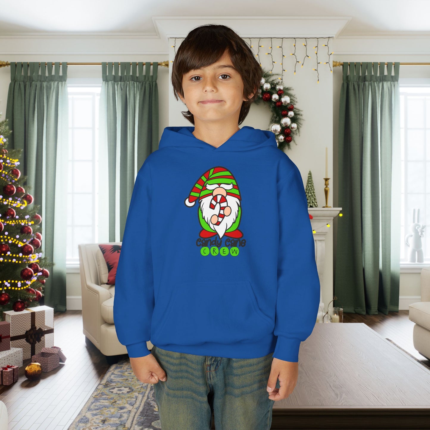 Candy Cane Crew Gnome Youth Hoodie