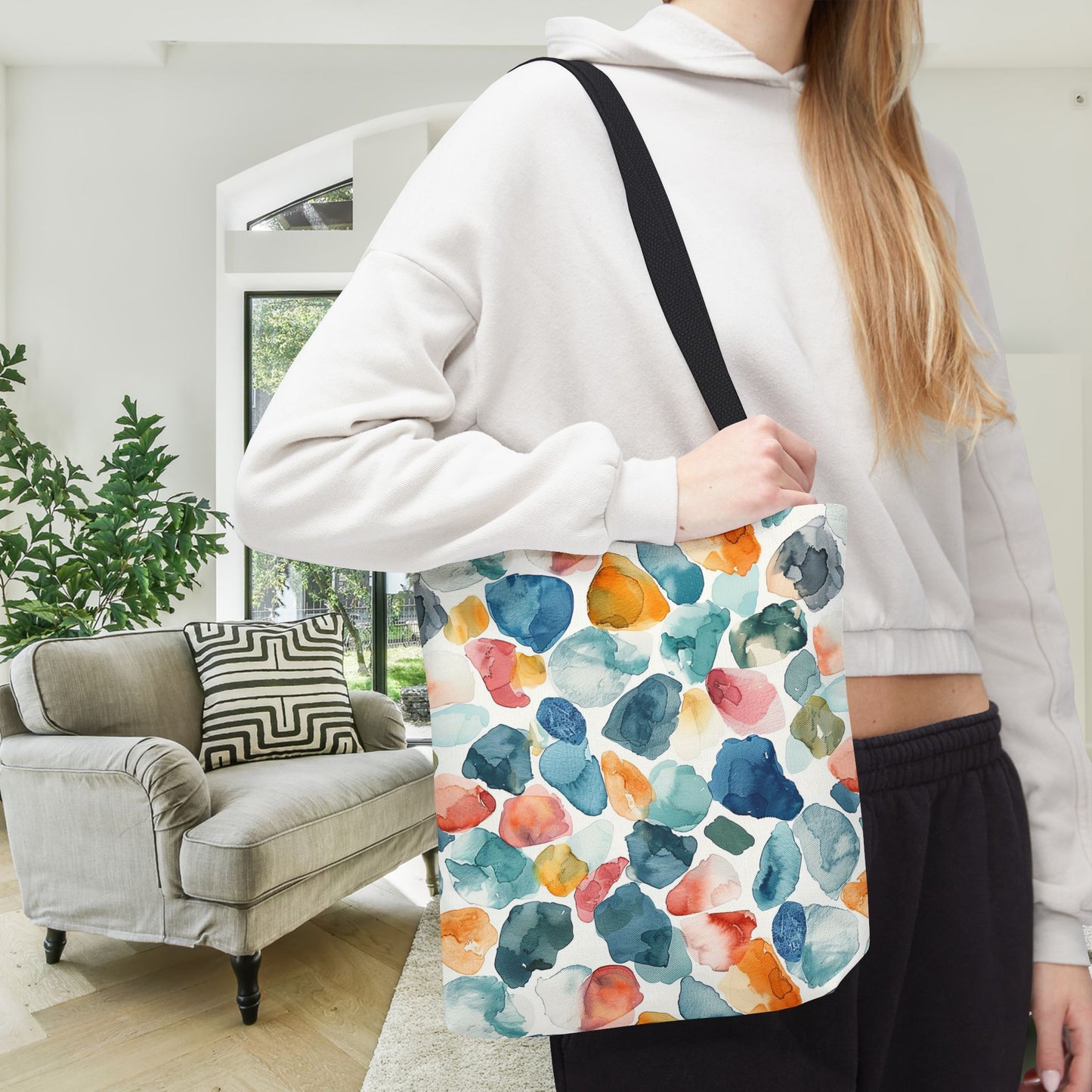 Watercolor Pebble Terrazzo Canvas Tote Bag