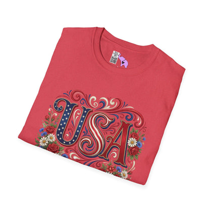Floral USA 250 Years of Freedom Adult T-shirt