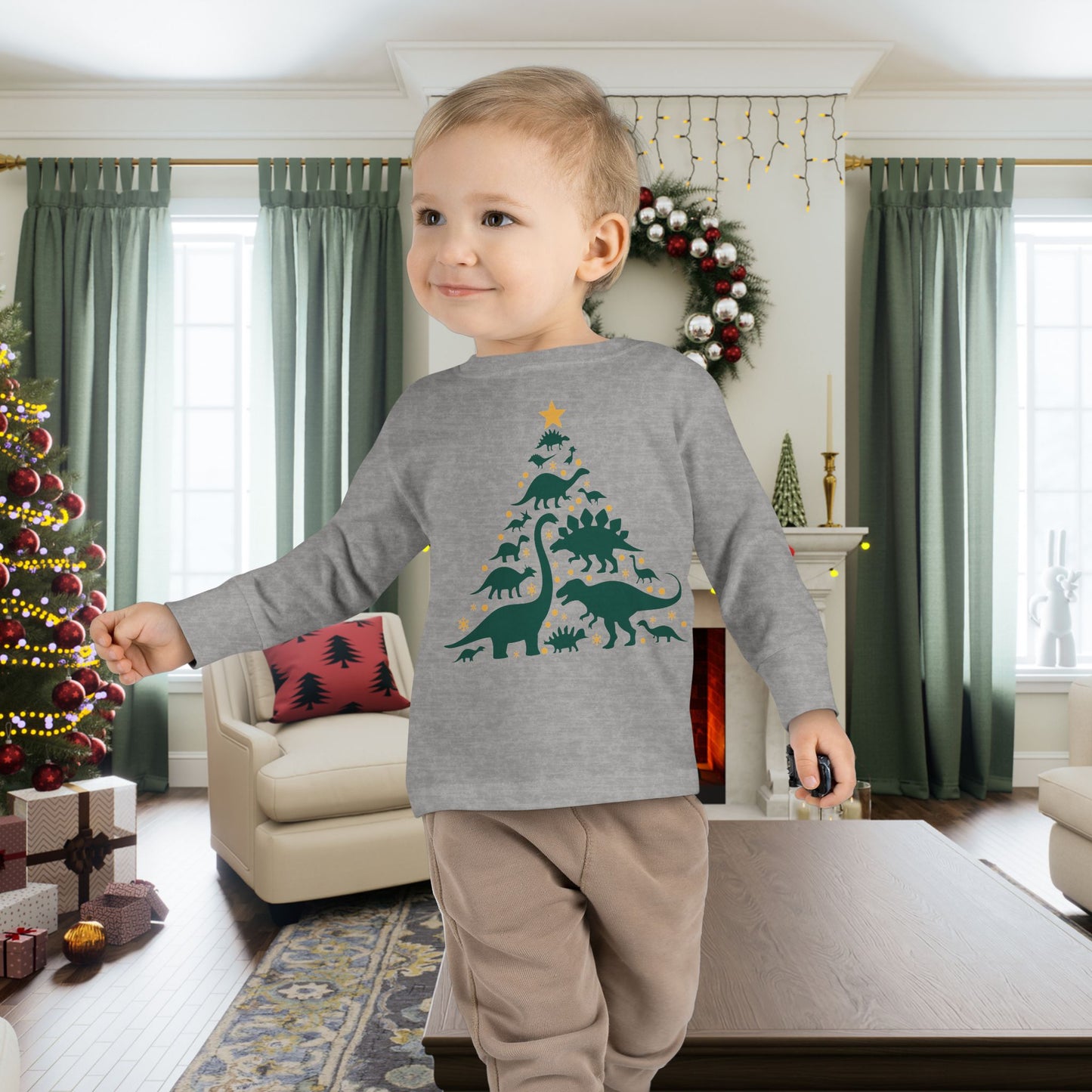 Dinosaur Christmas Tree Toddler Long Sleeve Tee