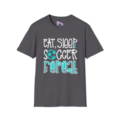 Eat Sleep Soccer Repeat (Teal) Adult T-shirt