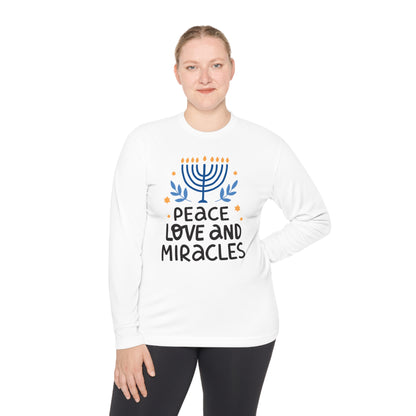 Hanukkah Peace Love & Miracles 1 Adult Long Sleeve Tee