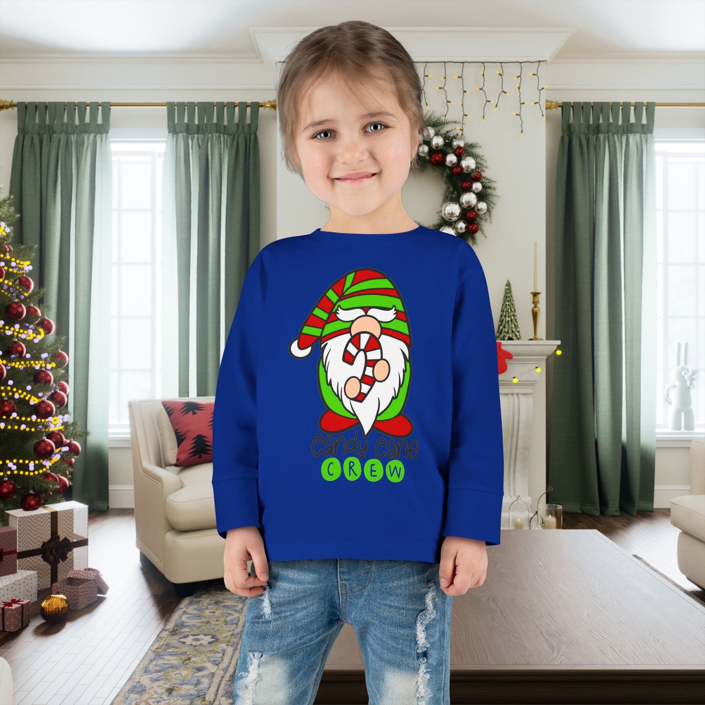 Candy Cane Crew Gnome Toddler Long Sleeve Tee