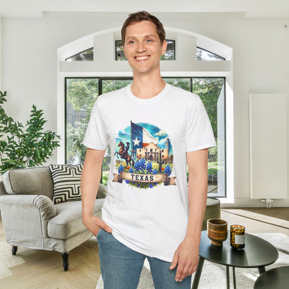 Texas Cowboy, Alamo, & Bluebonnets Adult T-shirt