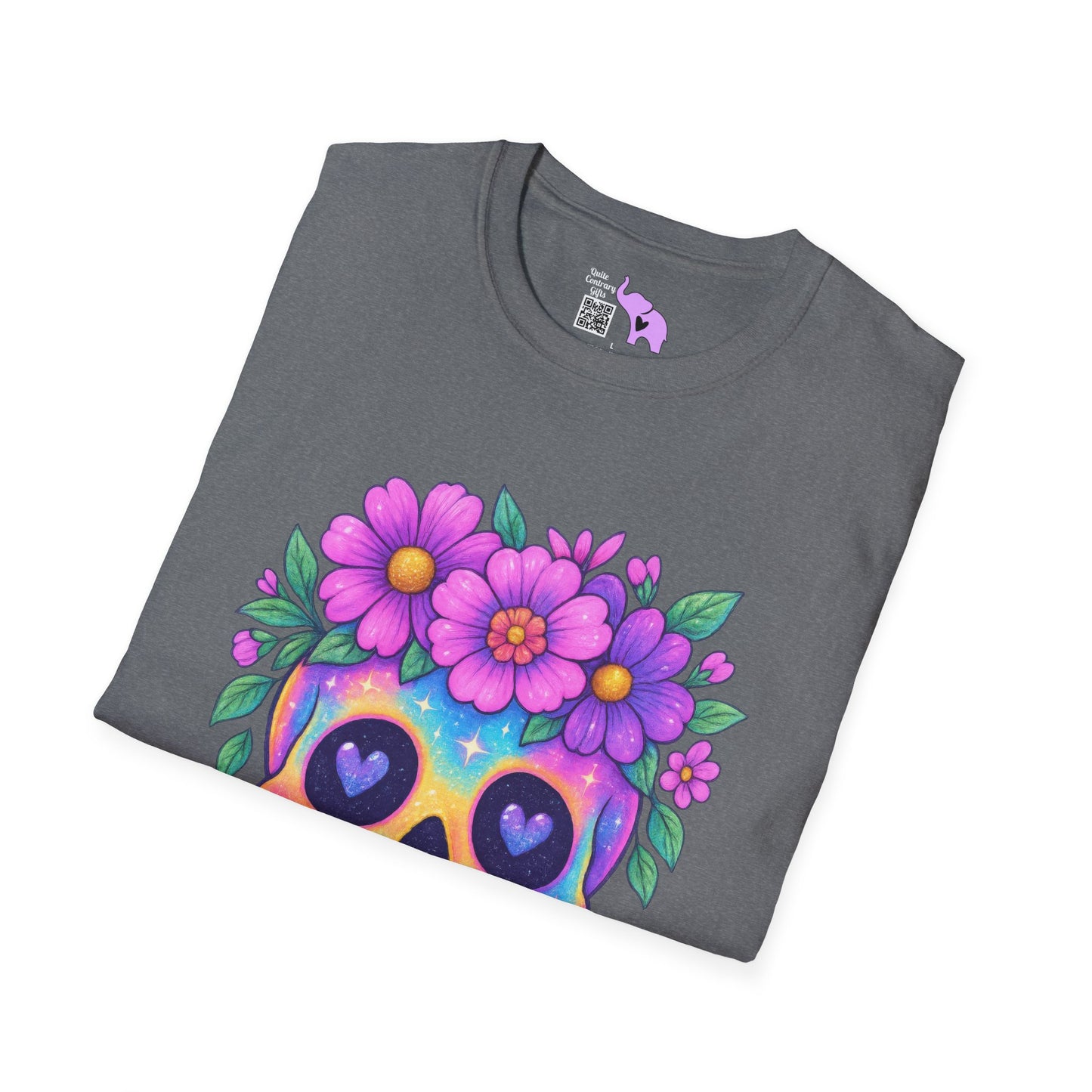Neon Sugar Skull w/Floral Crown Adult T-shirt