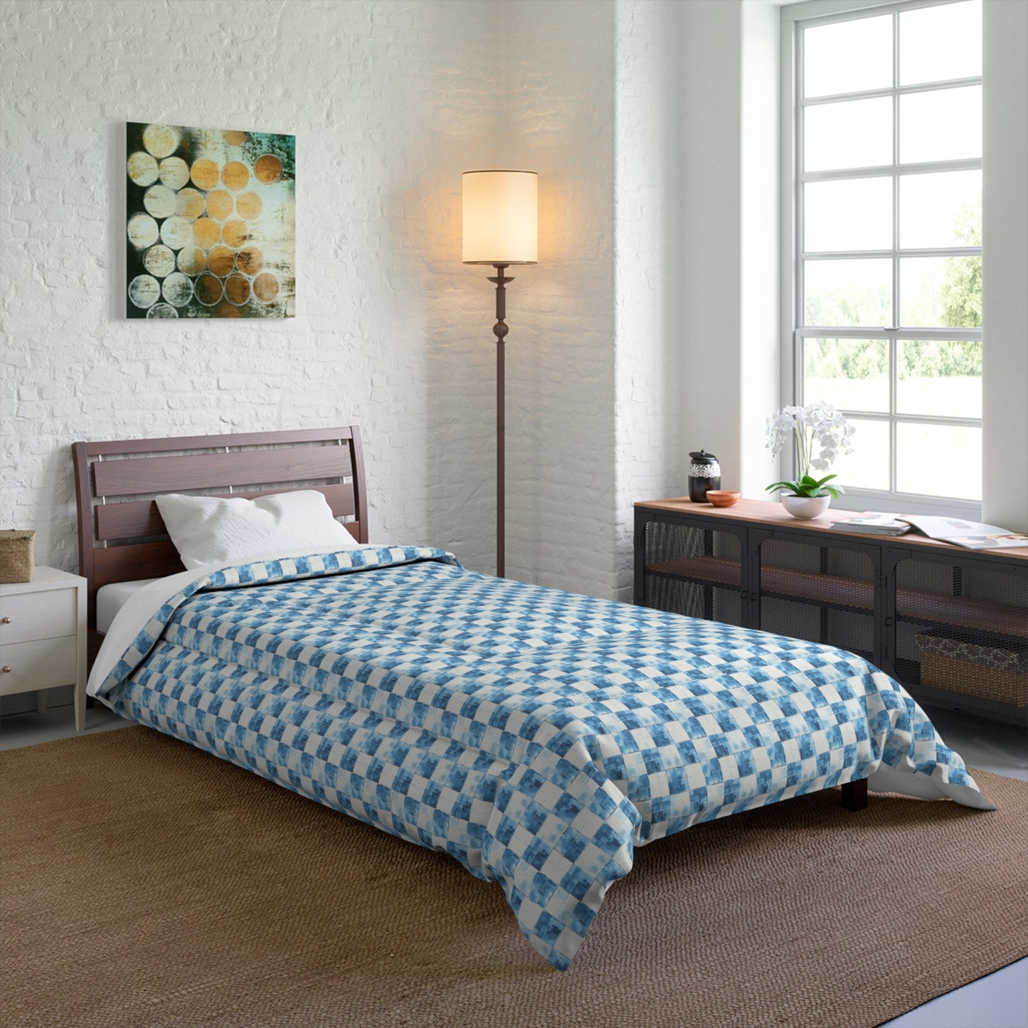 Cozy Blue Checkered Comforter
