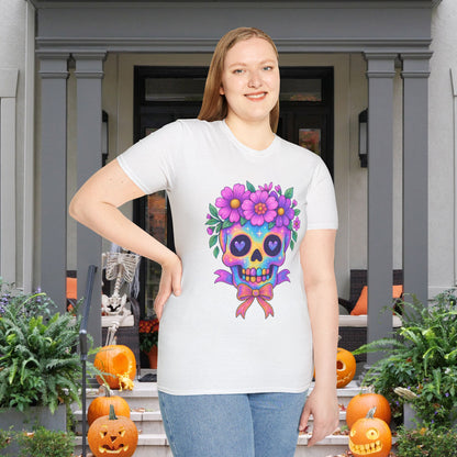 Neon Sugar Skull w/Floral Crown Adult T-shirt