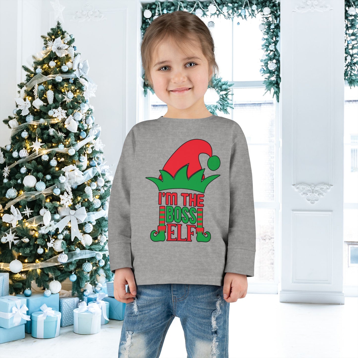 I'm The Boss Elf Toddler Long Sleeve Tee