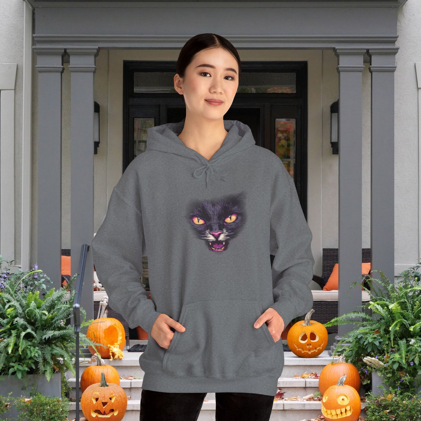 Black Cat Face Heavy Blend™ Hooded Sweatshirt
