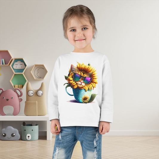 Cool Sunflower Kitten 1 Toddler Long Sleeve Tee