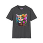 Cute Colorful Kitten in Flowers Adult T-shirt