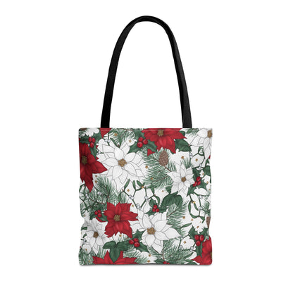 Winter Poinsettia Garden Canvas Tote Bag