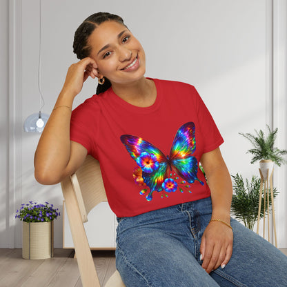 Colorful Butterfly & Flowers Adult T-shirt