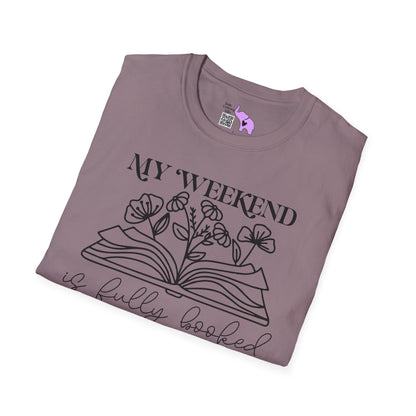 My Weekend Is Fully Booked (Flowers, Open Book) Adult T-shirt