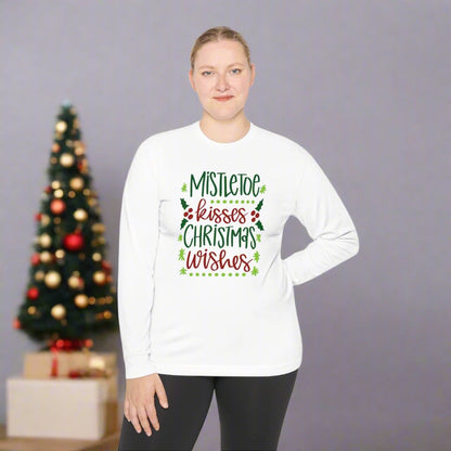 Mistletoe Kisses Christmas Wishes Adult Long Sleeve Tee