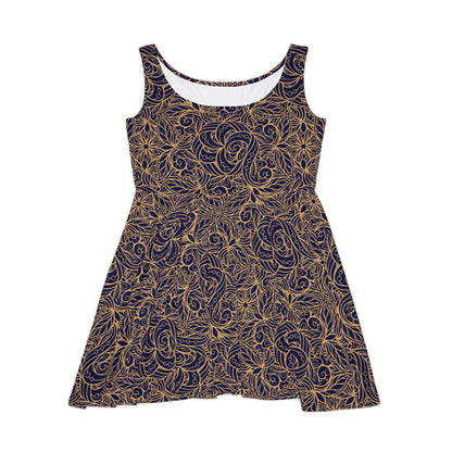 Golden Midnight Radiance Mandala Women's Skater Dress