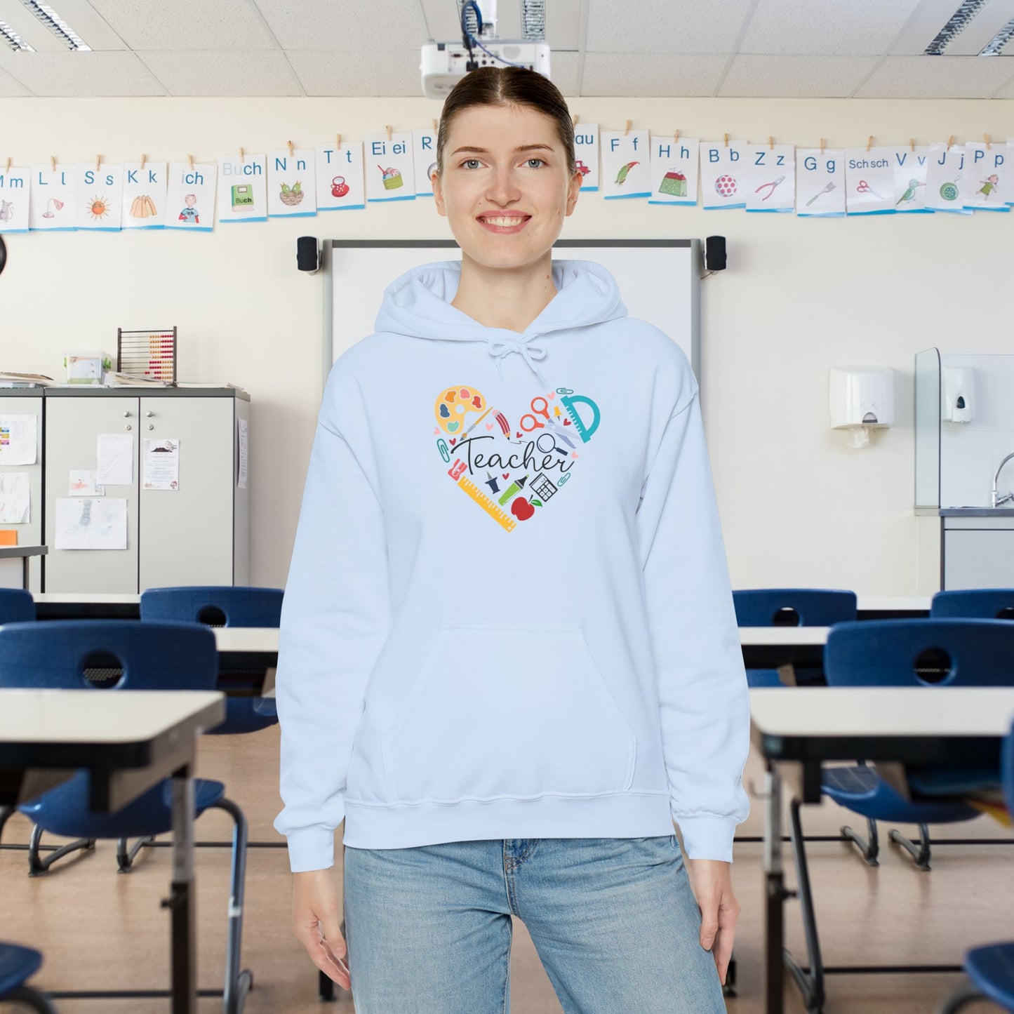 Teacher Supply Heart Heavy Blend™ Hooded Sweatshirt