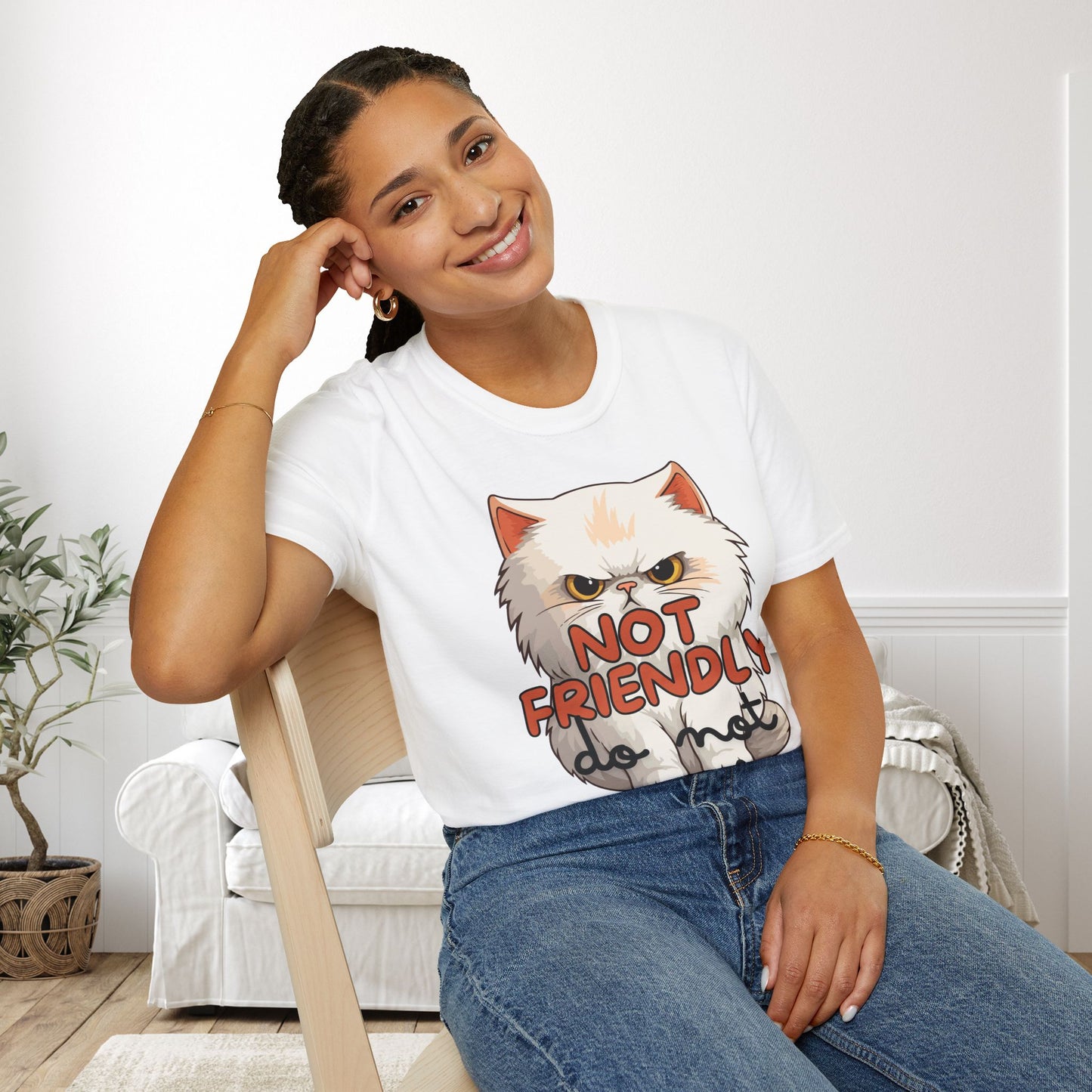 Not Friendly Do Not Touch Cat Adult T-shirt