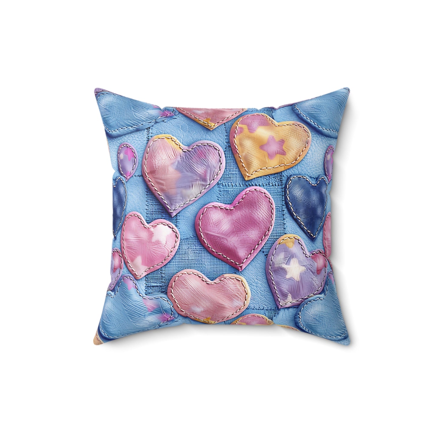 Color Pop Stitched Hearts Throw Pillow