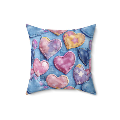 Color Pop Stitched Hearts Throw Pillow