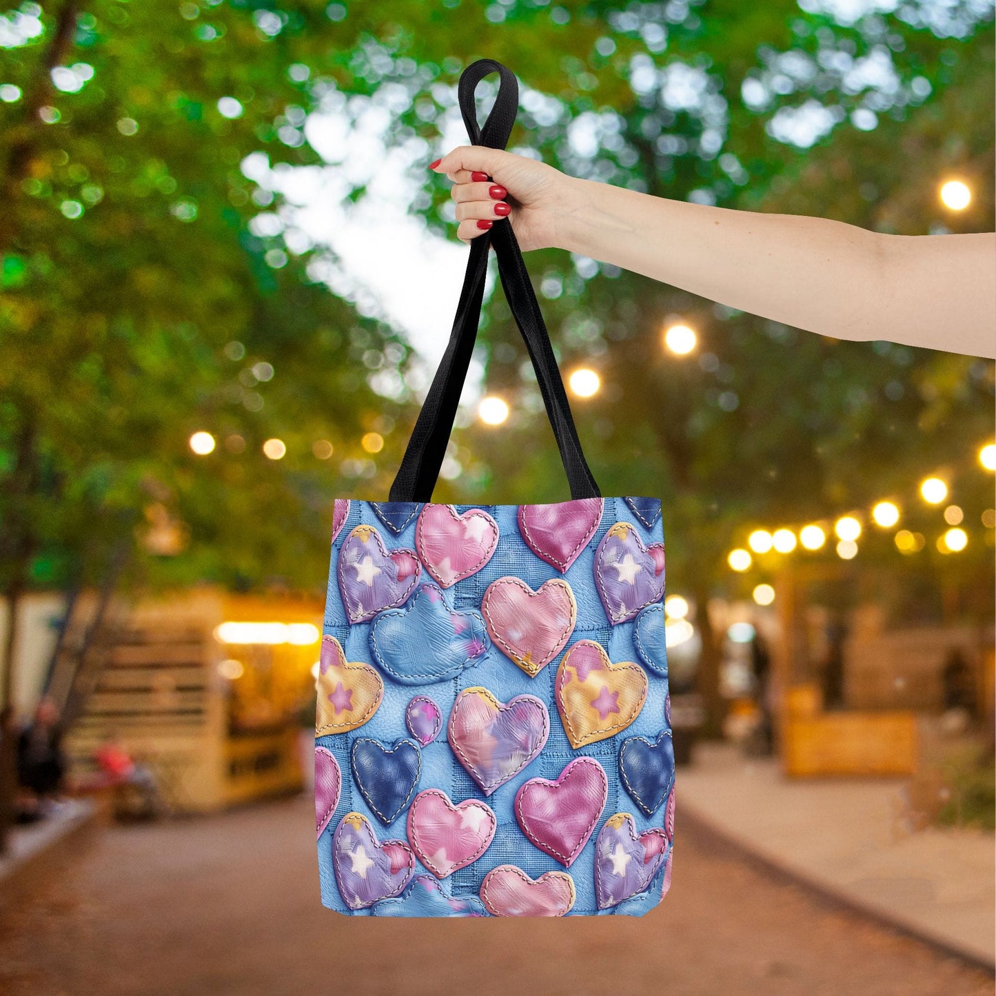 Color Pop Stitched Hearts Canvas Tote Bag