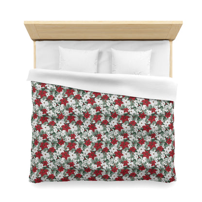 Winter Poinsettia Garden Microfiber Duvet Cover