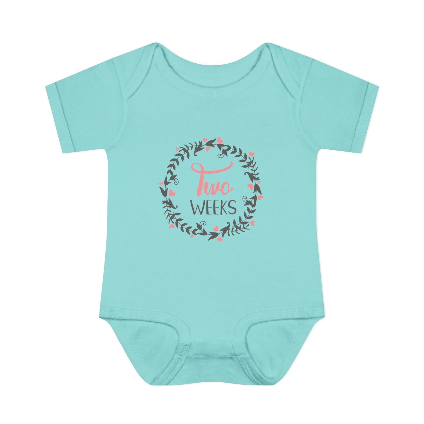 Pink Milestone Wreath Onesie-Two Weeks